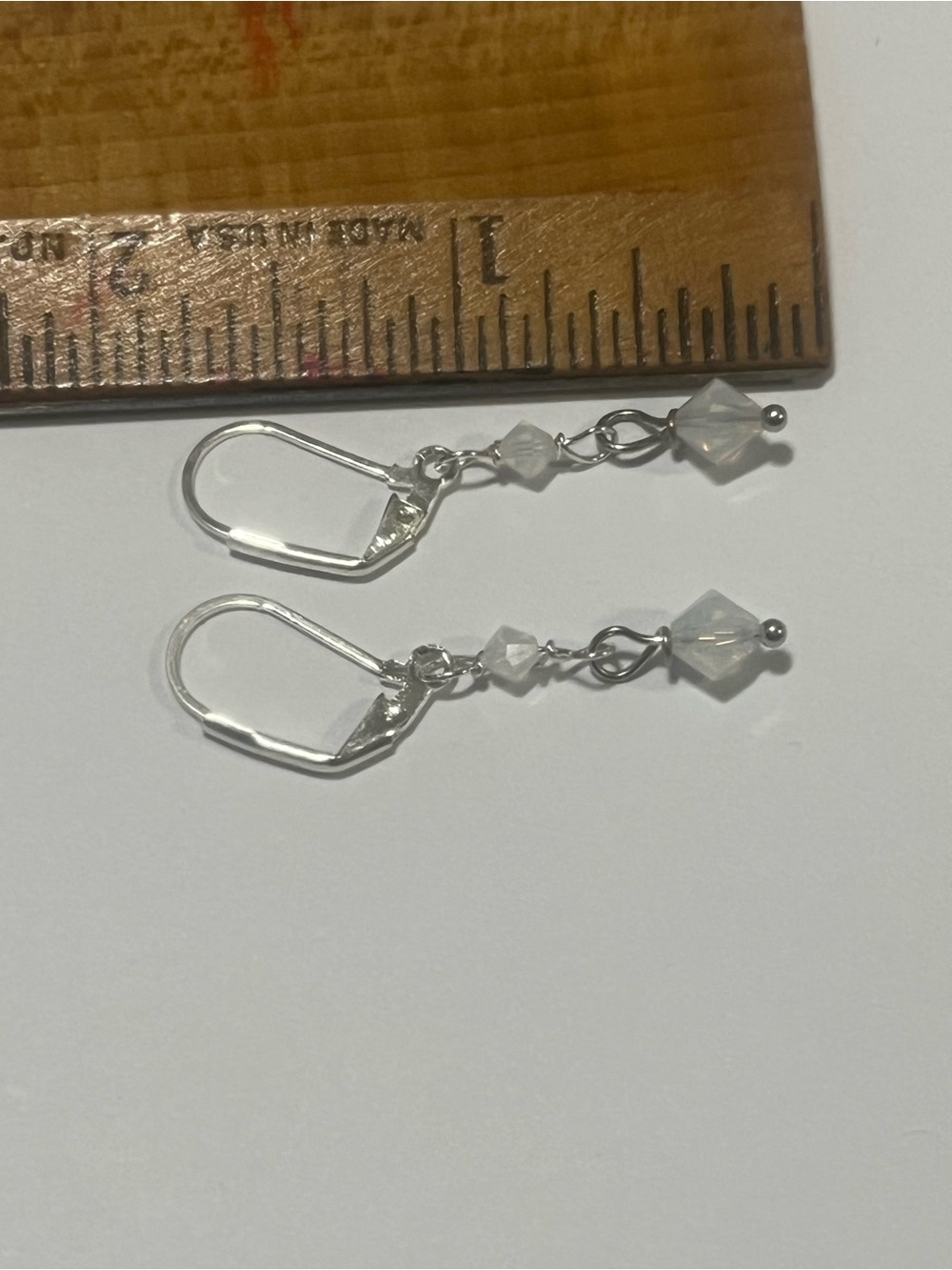 Handmade Swarovski White Opal Crystal Dangle Earrings Silver French Backs - Picture 5 of 5